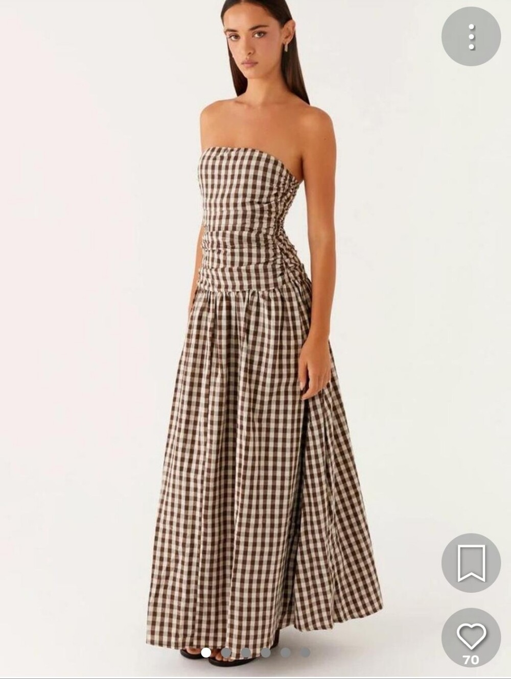 Strapless Brown Gingham Maxi Skirt